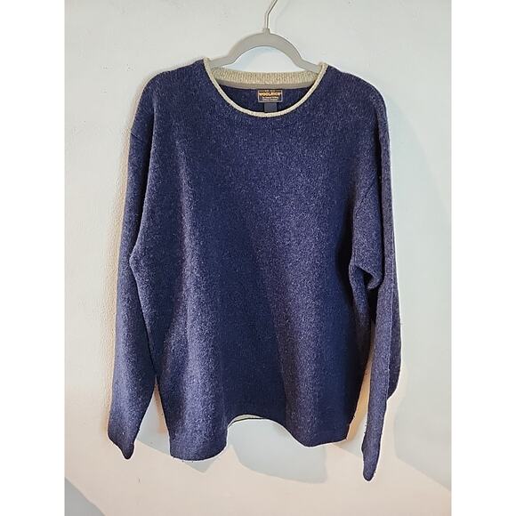 Woolrich Fisherman Tight Knit Mens L Wool Blend Sweater Pullover Blue - Picture 1 of 5